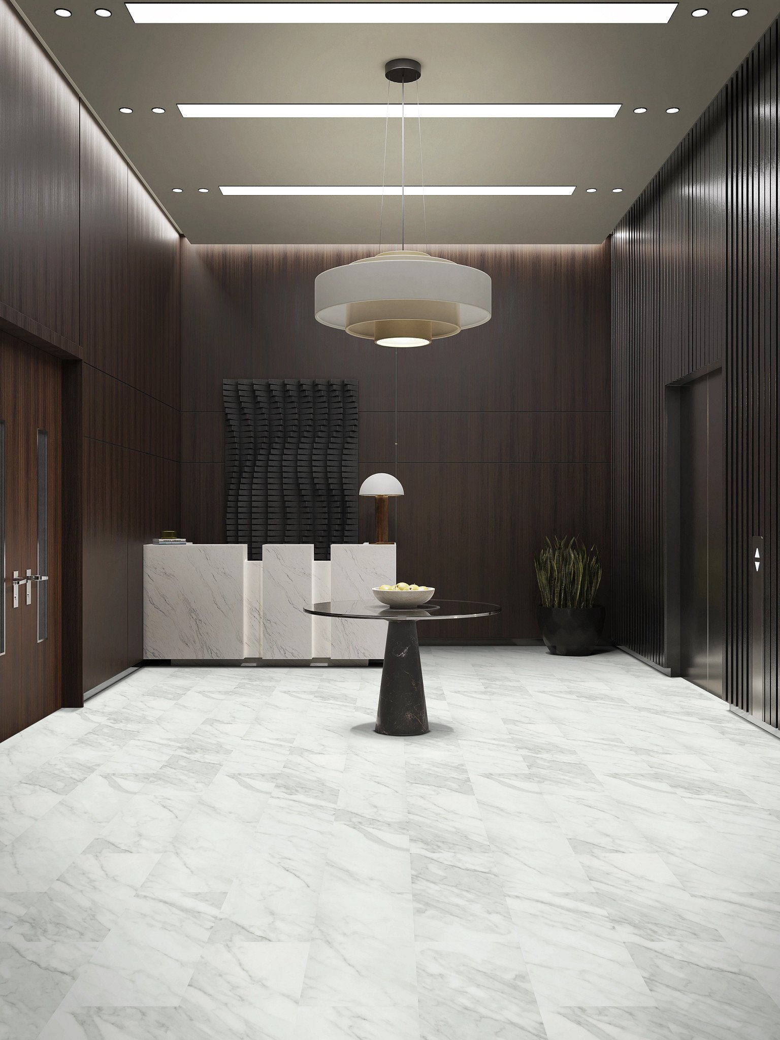 Carrara White flooring, shown in a room