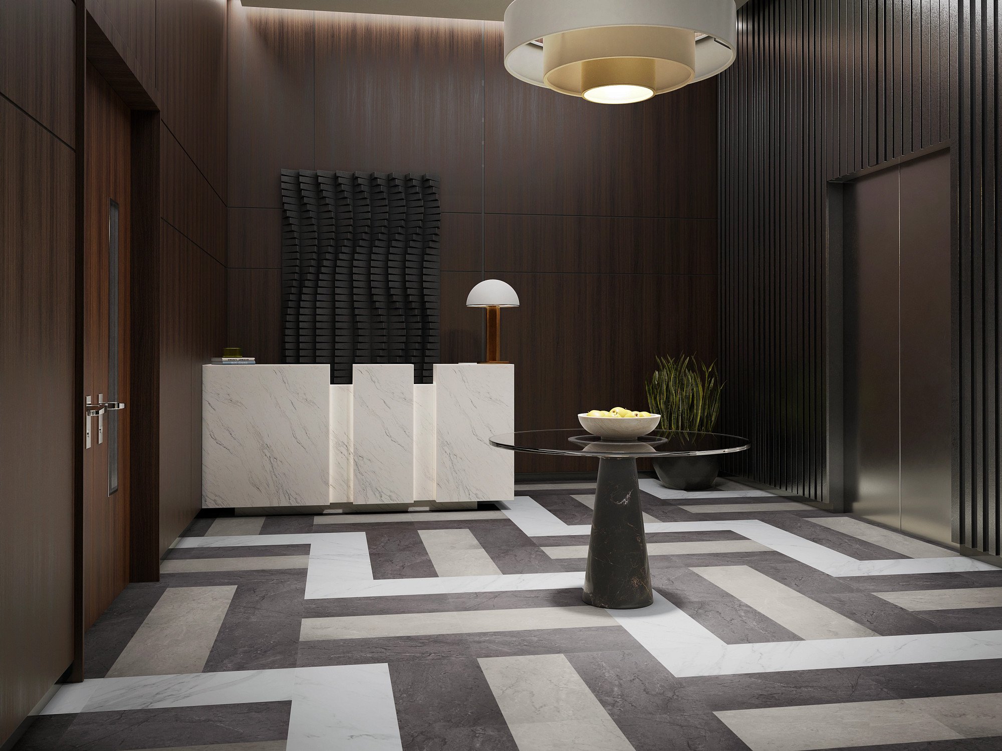 Carrara White flooring, shown in a room