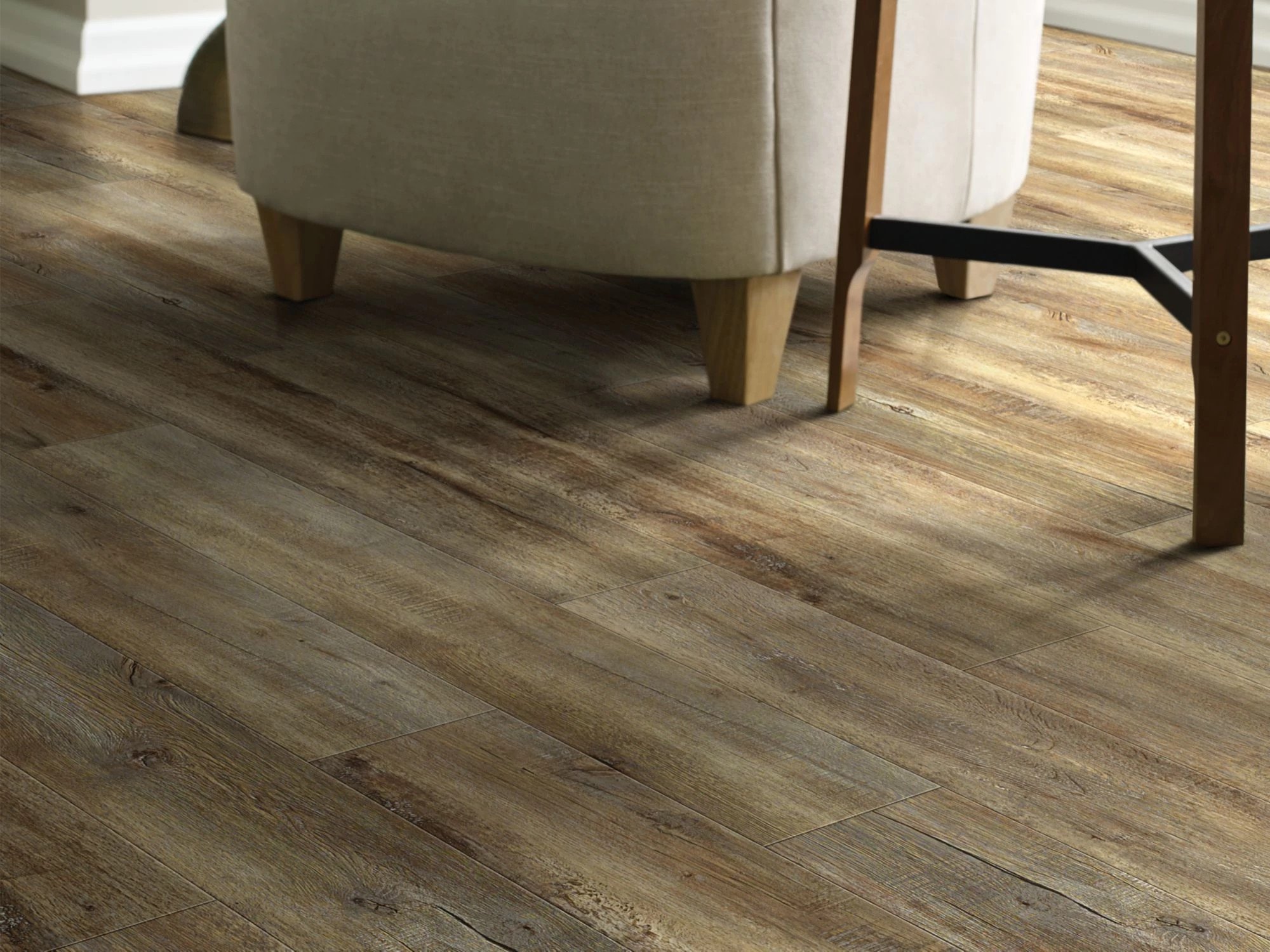 Modeled Oak flooring, shown in a room